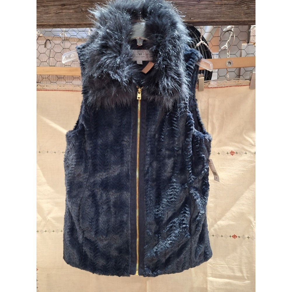 Andrew Marc Black Faux Fur Zip-Front Vest